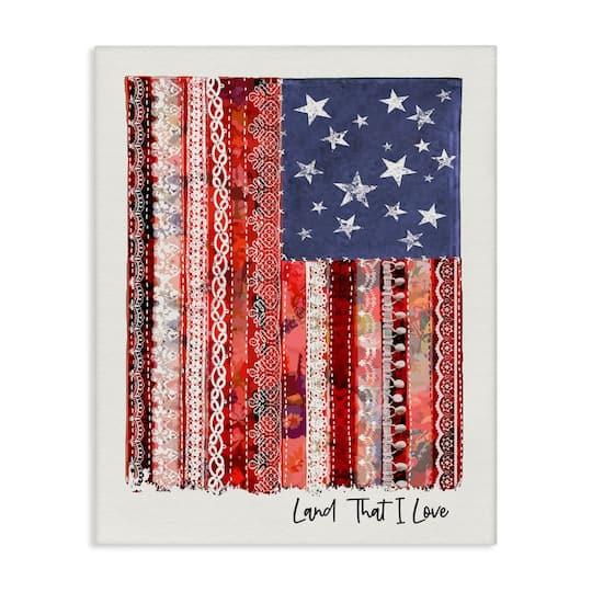 Stupell Industries Land That I Love Phrase Macrame American Flag Canvas Wall Art